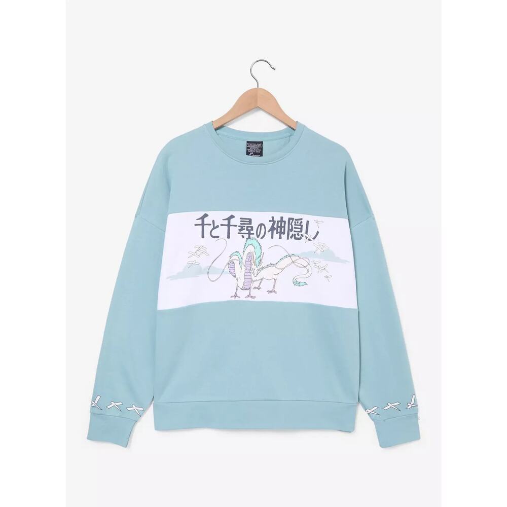 BoxLunch Spirited Away Haku Color Block Crewneck Sweatshirt MD Teal White NWT